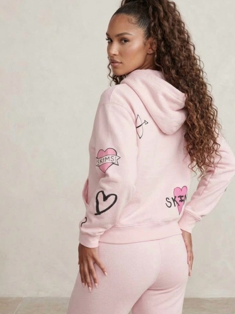 NWT SKIMS Cotton Fleece Classic Pullover Hoodie Barely Pink Angel S